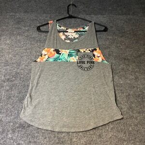 PINK Victoria's Secret Tank Top Womens XS Gray Tropical Floral Excellent Pocket